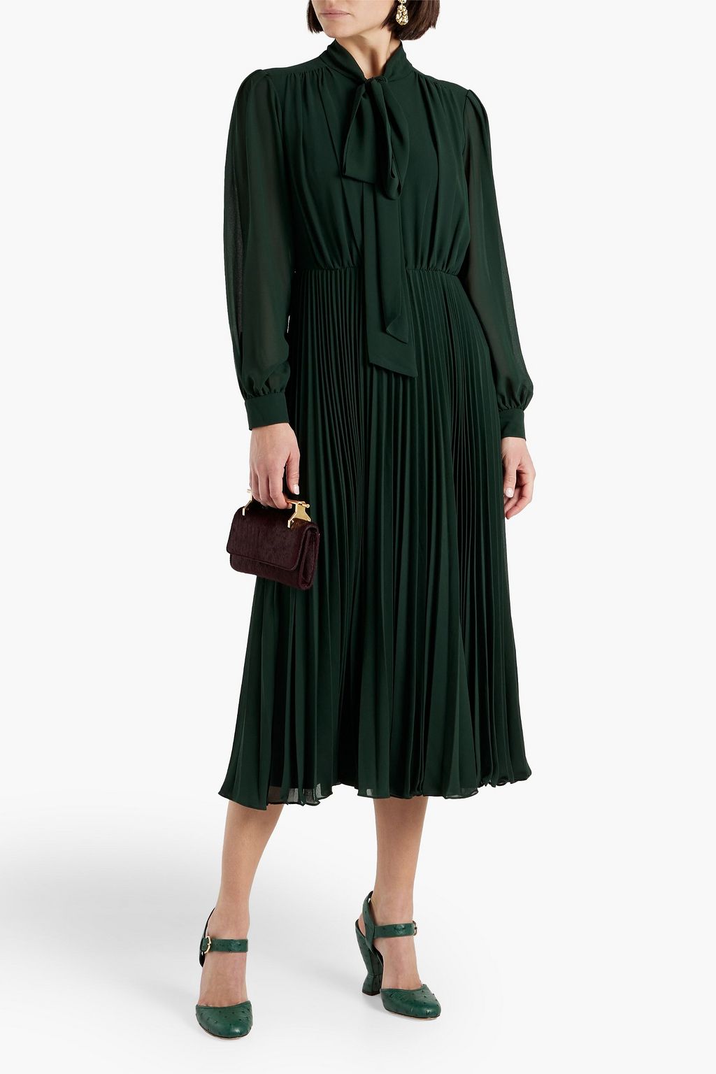 MIKAEL AGHAL Pussy-bow pleated  crepe midi dress