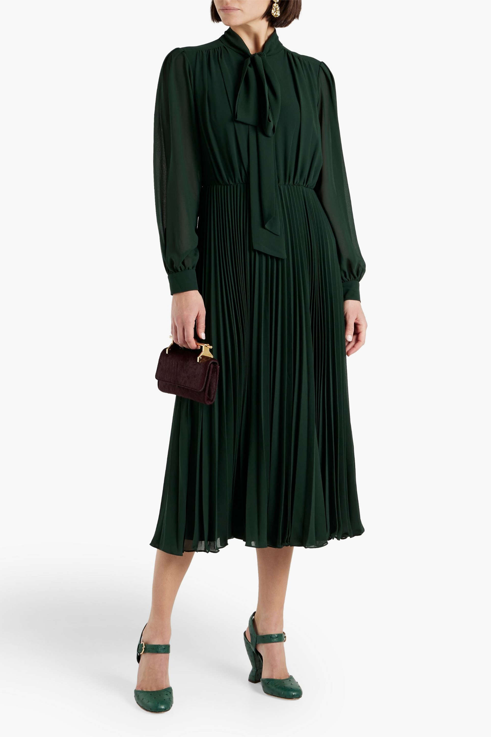 MIKAEL AGHAL Pussy-bow pleated  crepe midi dress