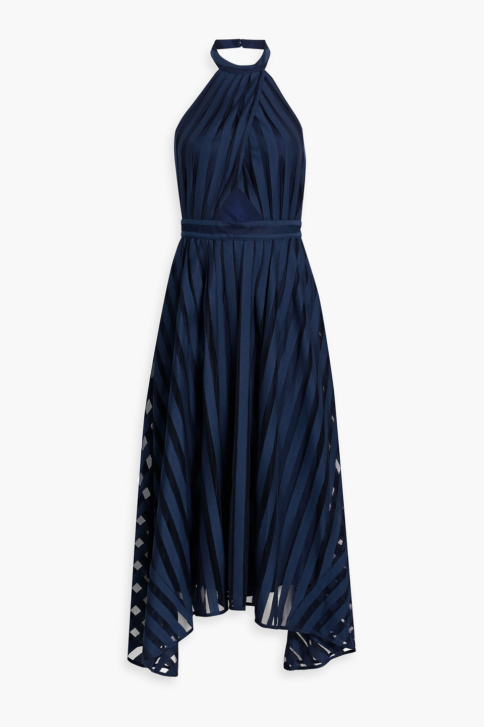 Cutout striped tulle midi dress