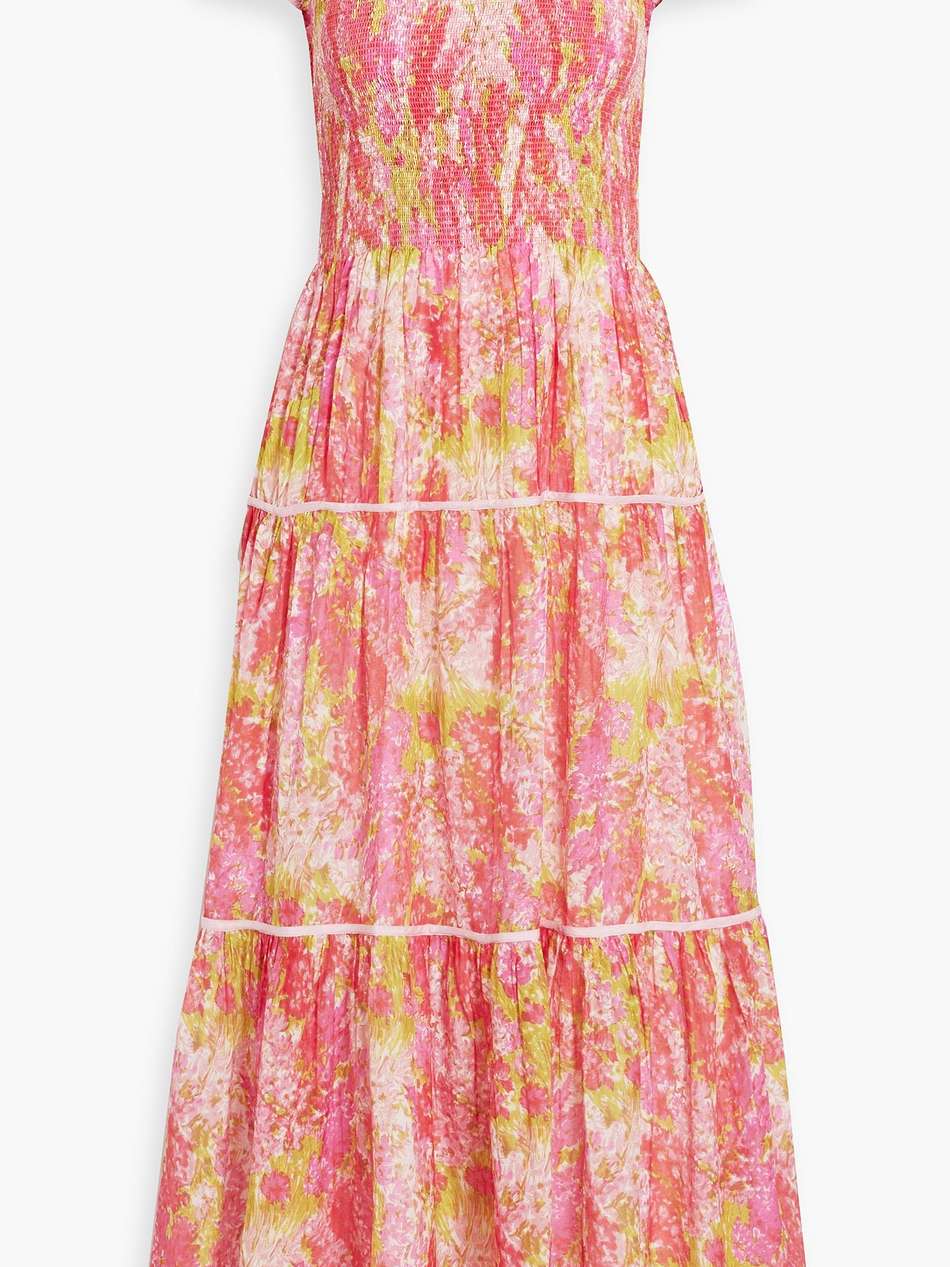 elisabelle shirred floral-print cotton and silk-blend maxi dress