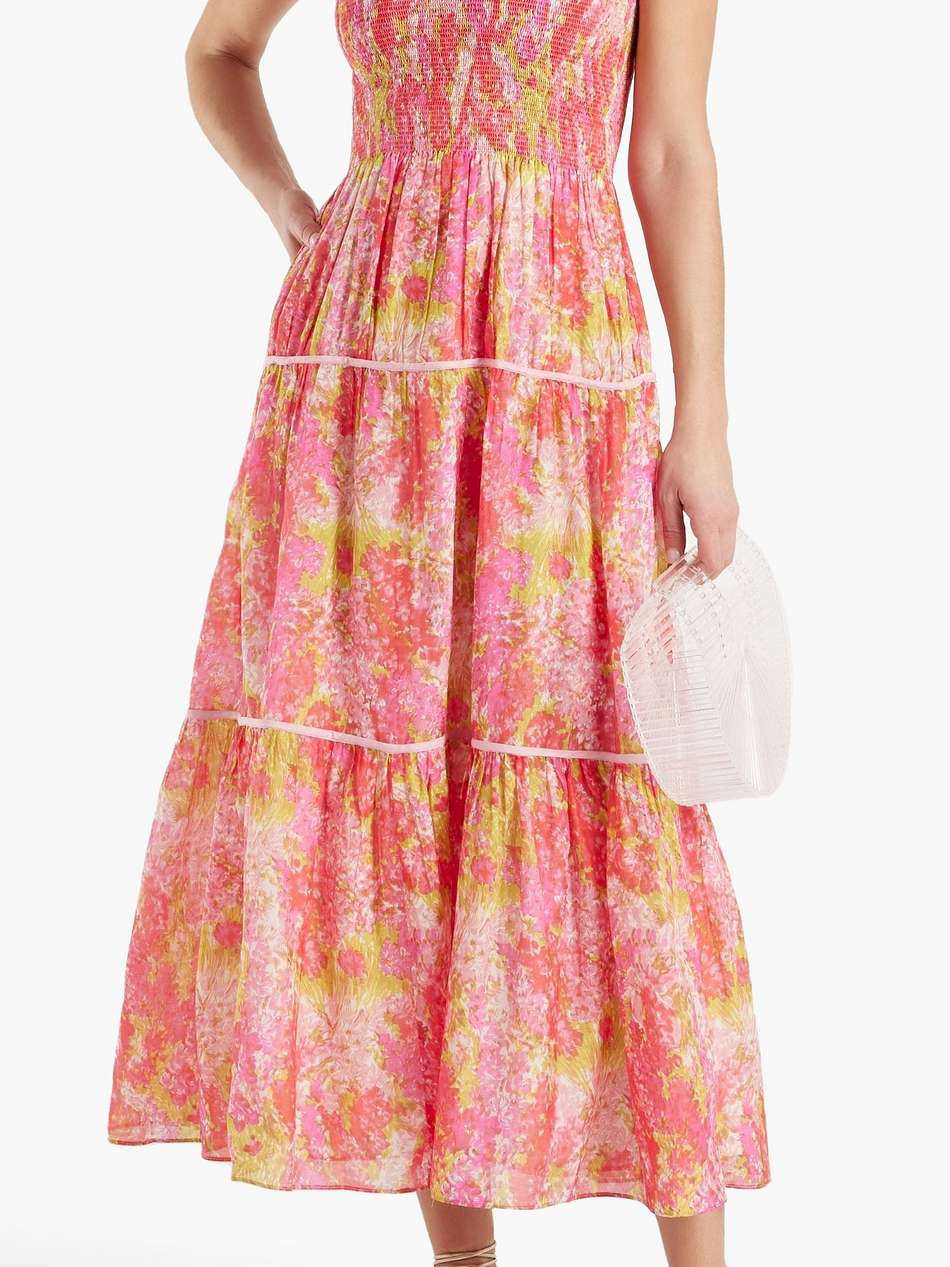 elisabelle shirred floral-print cotton and silk-blend maxi dress