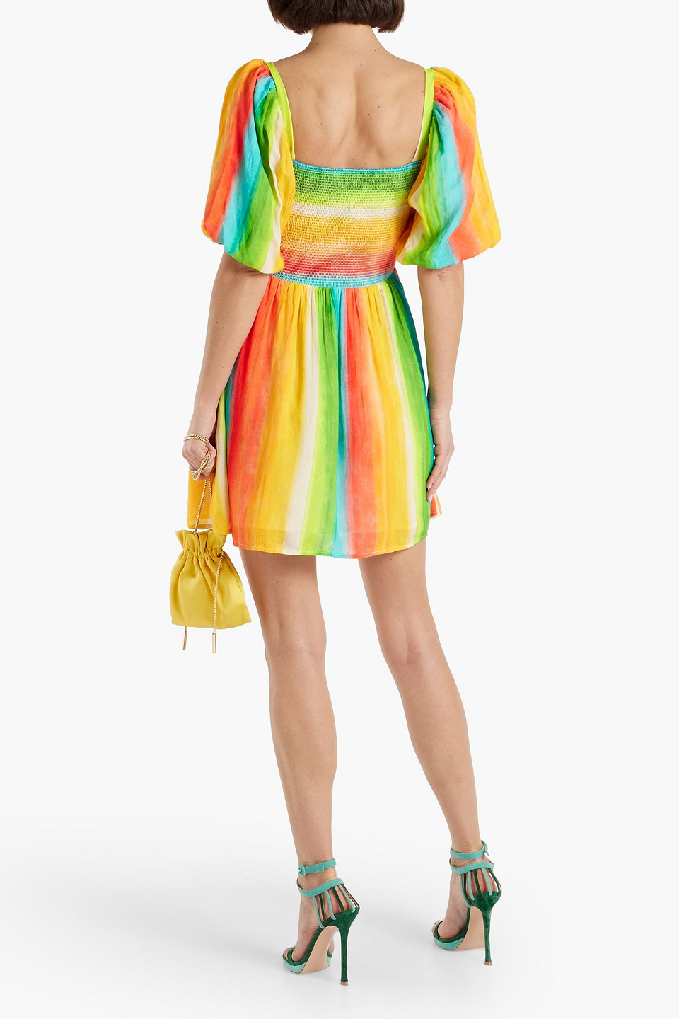 Shop Amur Shirred Tie-dyed Jacquard Mini Dress In Yellow