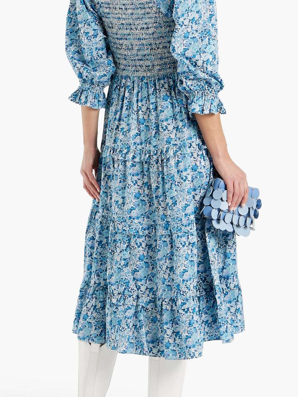 minnie tiered smocked floral-print cotton-poplin midi dress