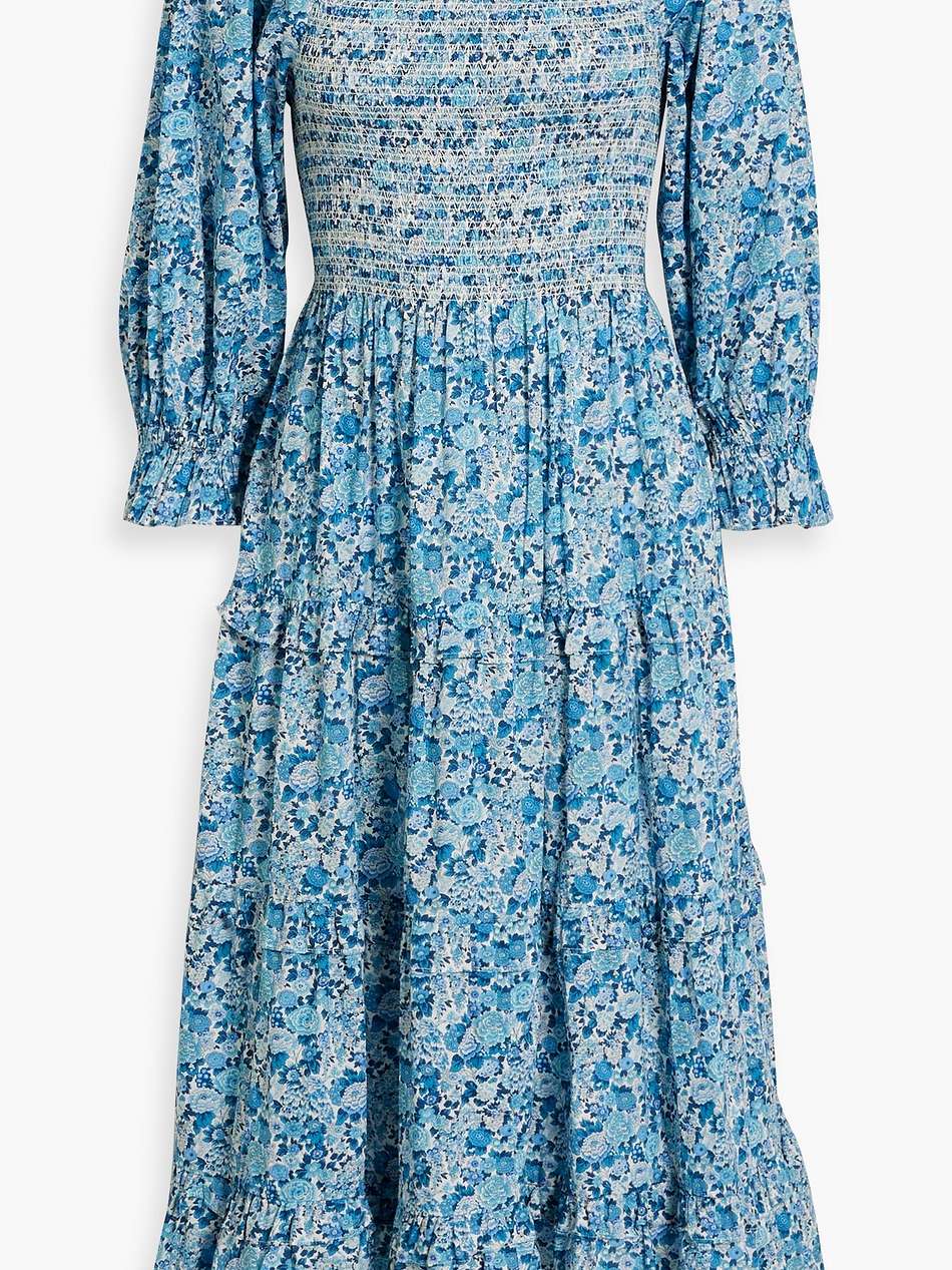 minnie tiered smocked floral-print cotton-poplin midi dress