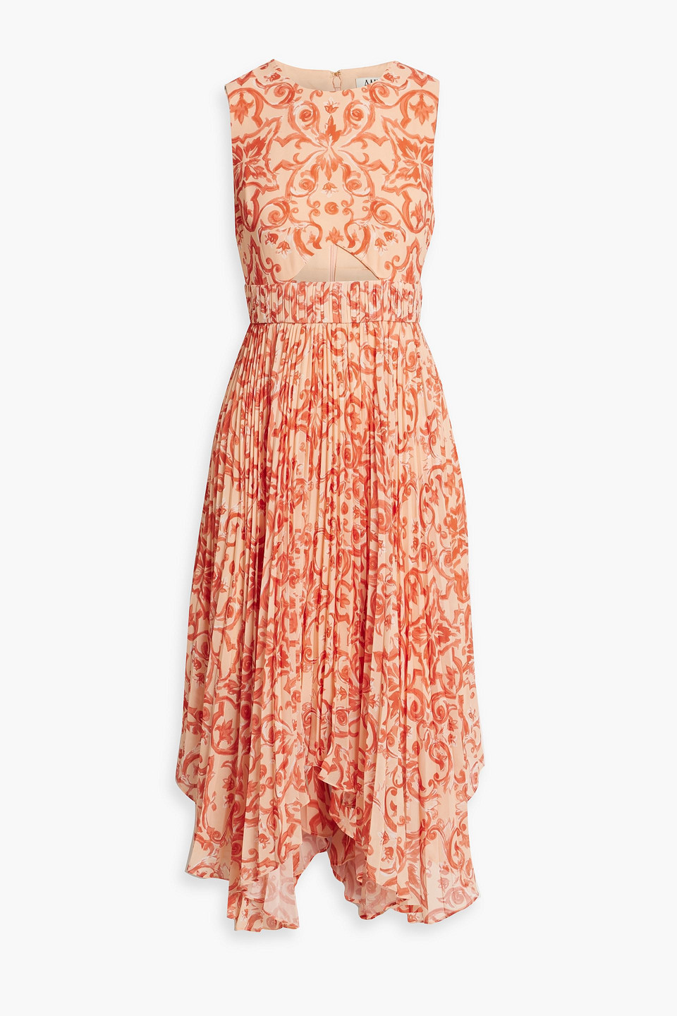 Shop Amur Cutout Pleated Crepe Midi Dress In Coral