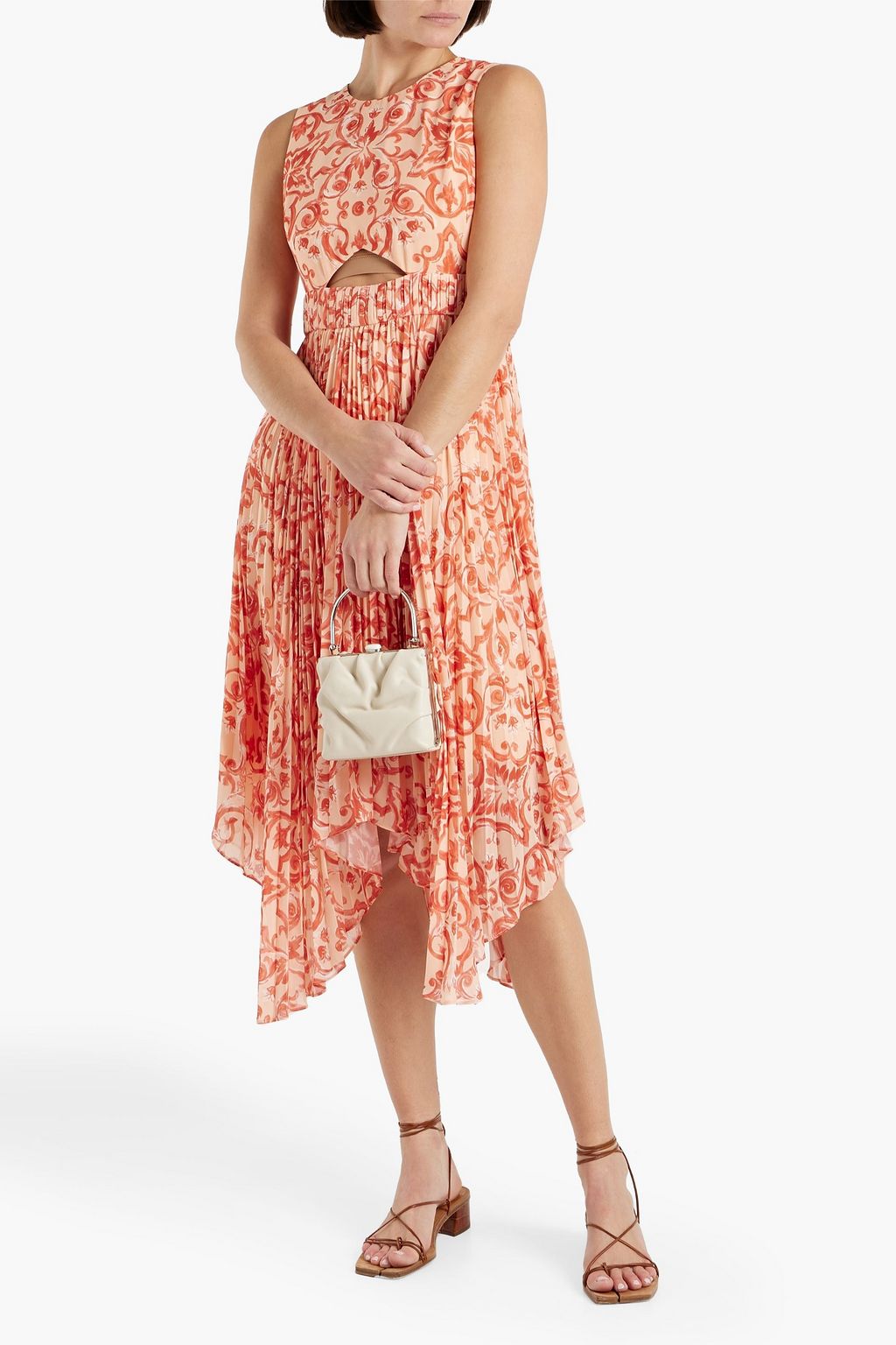 AMUR Cutout pleated crepe midi dress