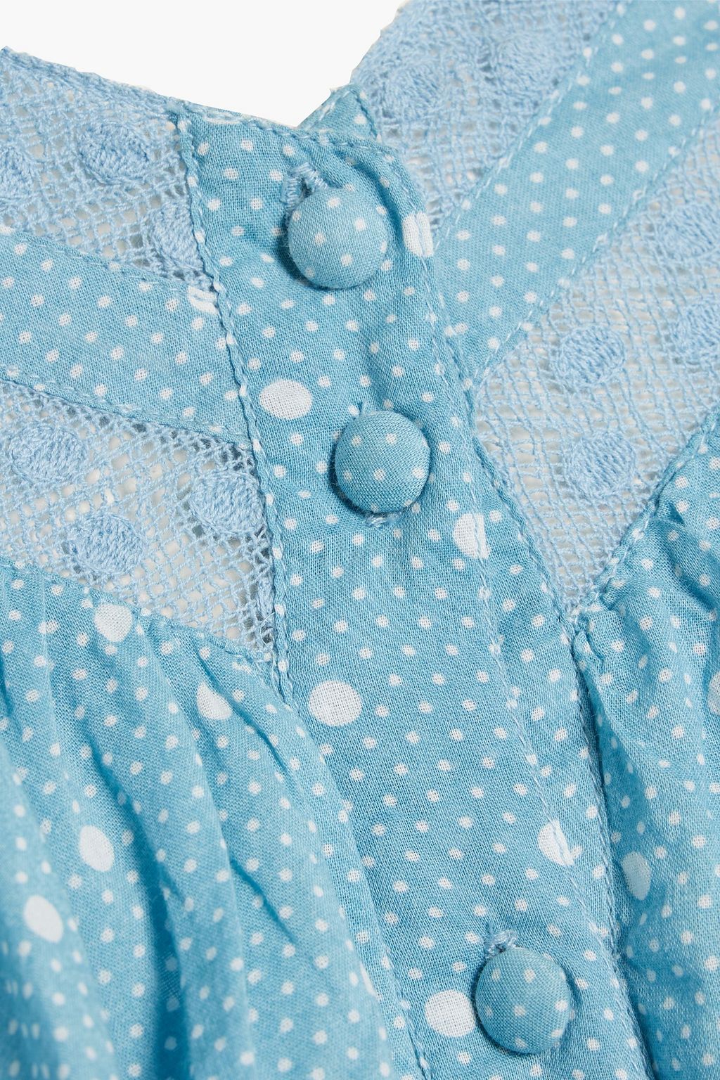 LOVESHACKFANCY بلوزة ’بوني’ مطرزة من القطن بتصميم مكشكش ومنقط