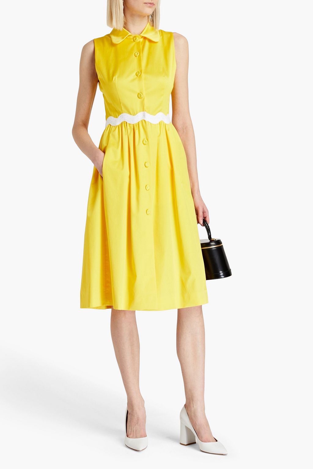 MOSCHINO Gathered cotton-blend poplin midi shirt dress | THE OUTNET