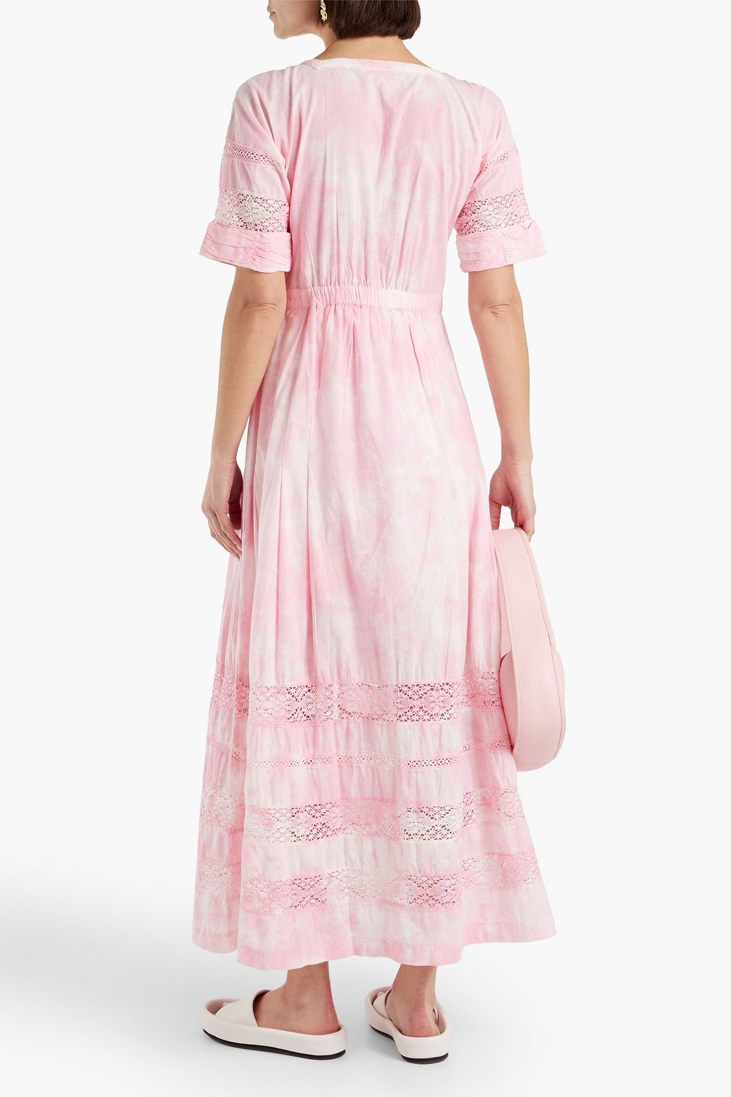 LOVESHACKFANCY Edie crocheted lace-trimmed tie-dyed cotton maxi dress