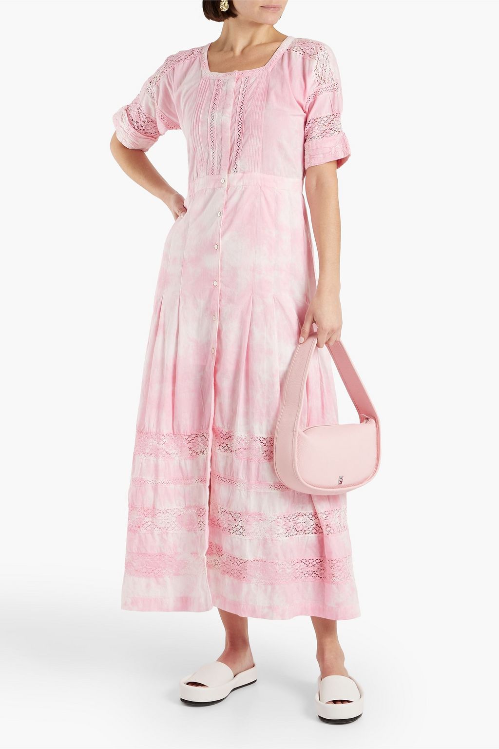 LOVESHACKFANCY Edie crocheted lace-trimmed tie-dyed cotton maxi dress
