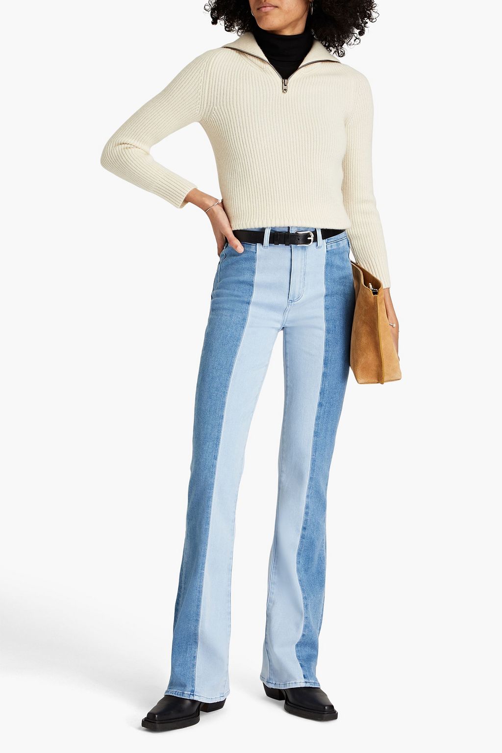 PAIGE Laurel Canyon two-tone high-rise bootcut jeans