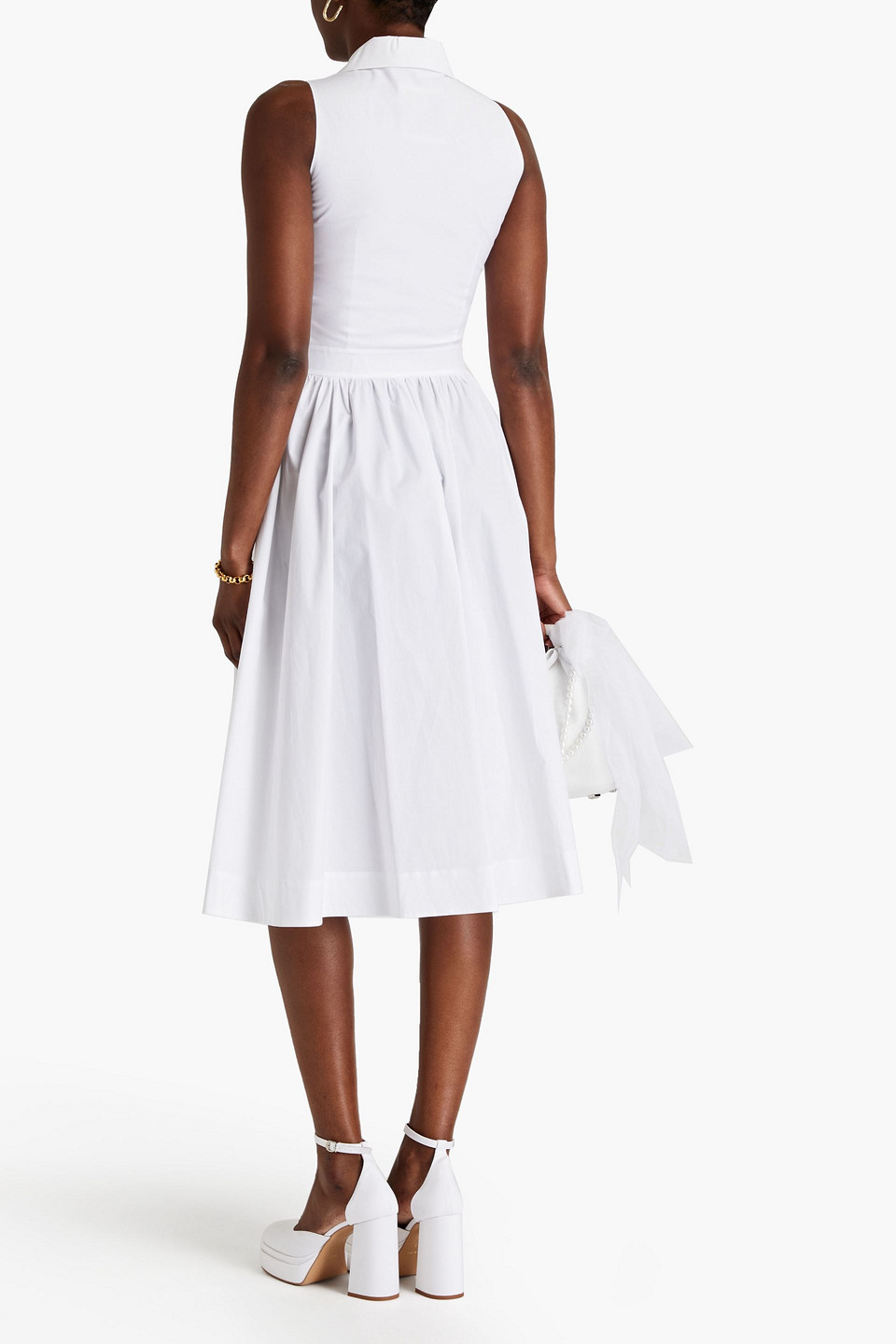 Moschino Belted Cotton-blend Poplin Midi Shirt Dress In White