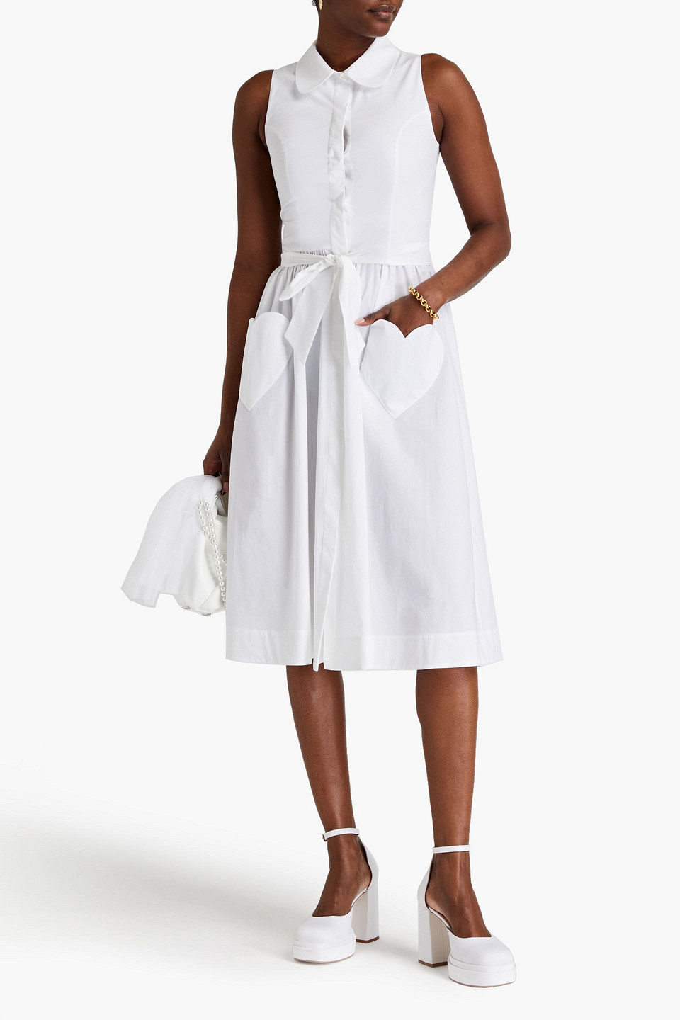 Moschino Belted Cotton-blend Poplin Midi Shirt Dress In White