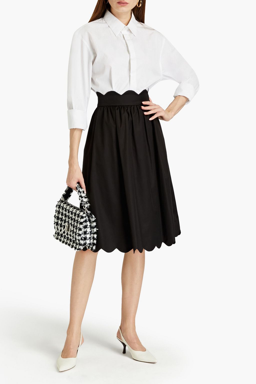 MOSCHINO Scalloped cotton-blend poplin skirt