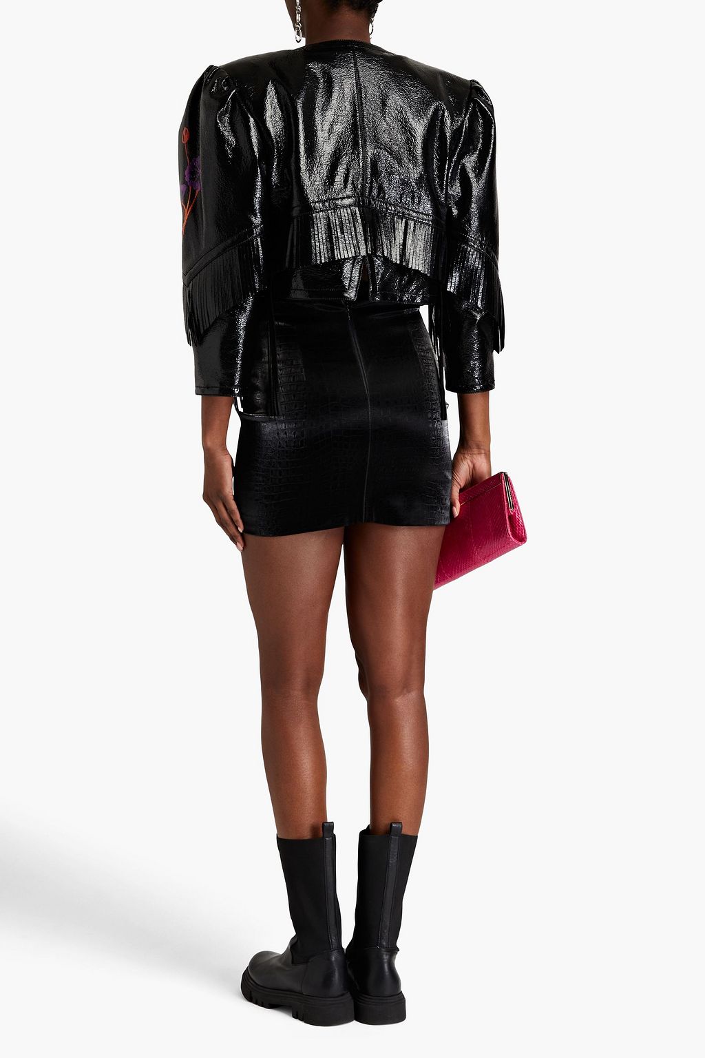 PHILOSOPHY DI LORENZO SERAFINI Cropped floral-print faux textured-leather jacket