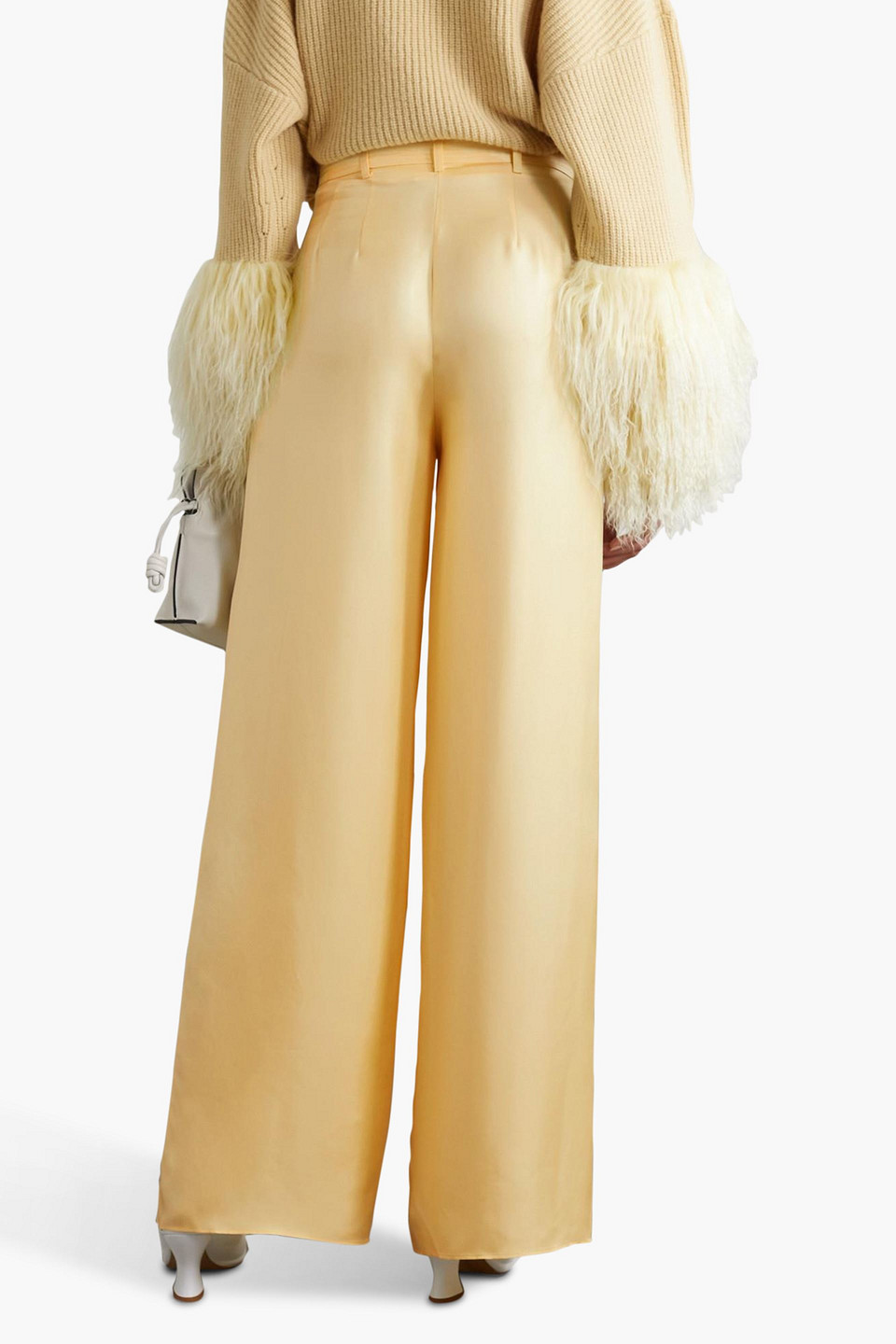 Shop Lapointe Belted Silk-twill Wide-leg Pants In Pastel Yellow