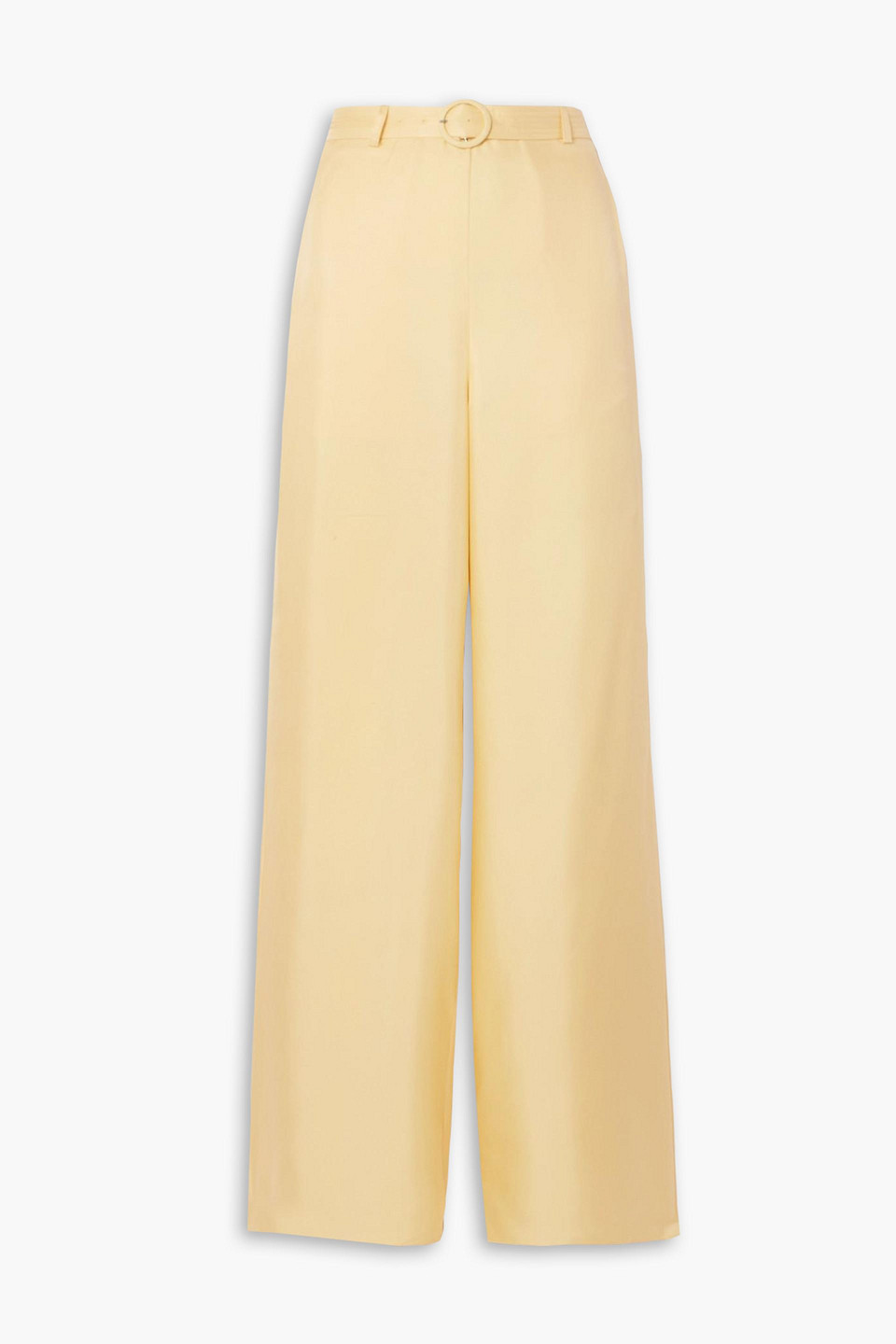 Shop Lapointe Belted Silk-twill Wide-leg Pants In Pastel Yellow