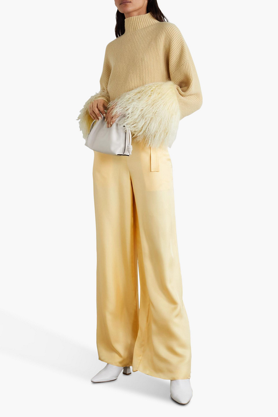 Shop Lapointe Belted Silk-twill Wide-leg Pants In Pastel Yellow