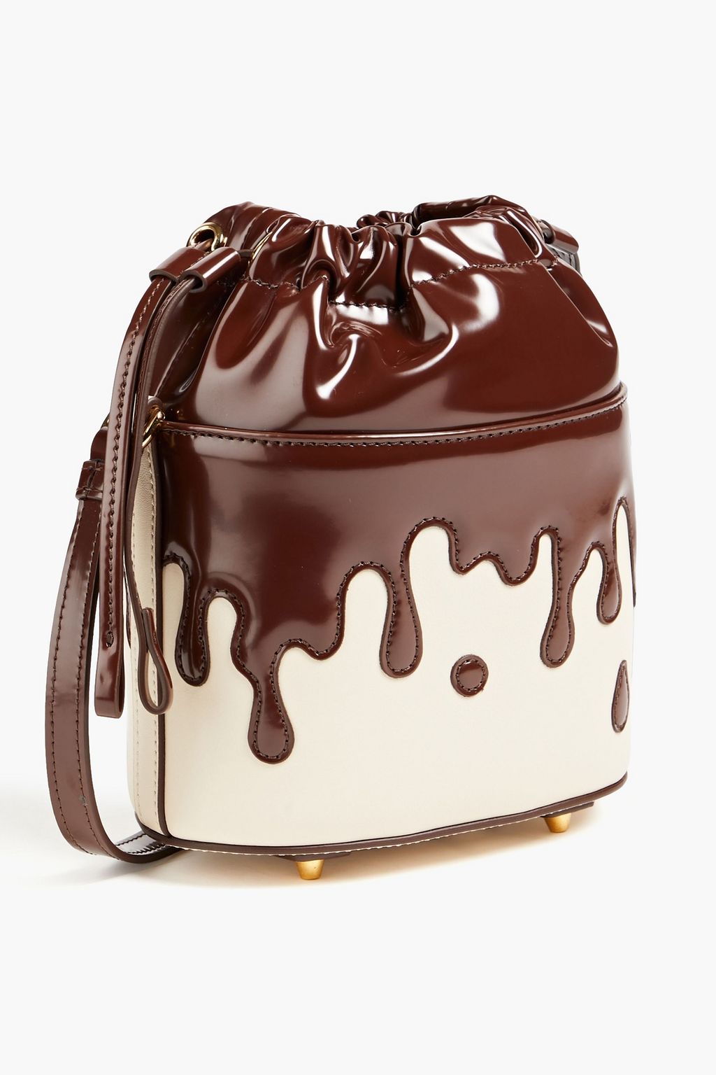 MOSCHINO Beuteltasche aus Glatt- und Lackleder mit Print
