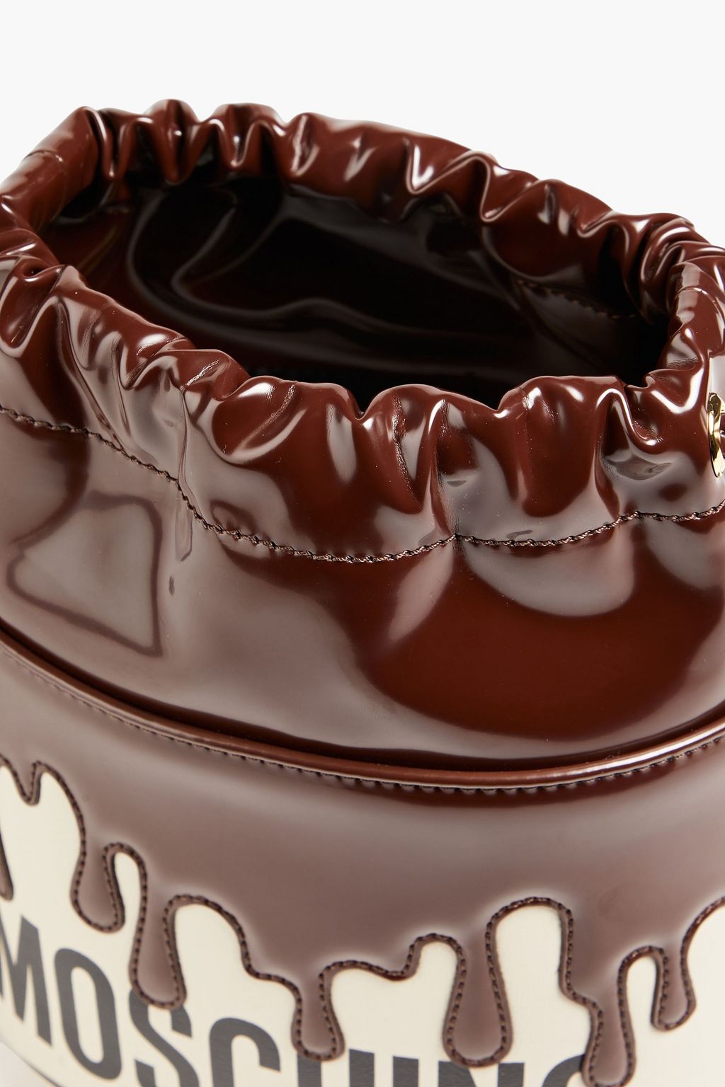 MOSCHINO Beuteltasche aus Glatt- und Lackleder mit Print