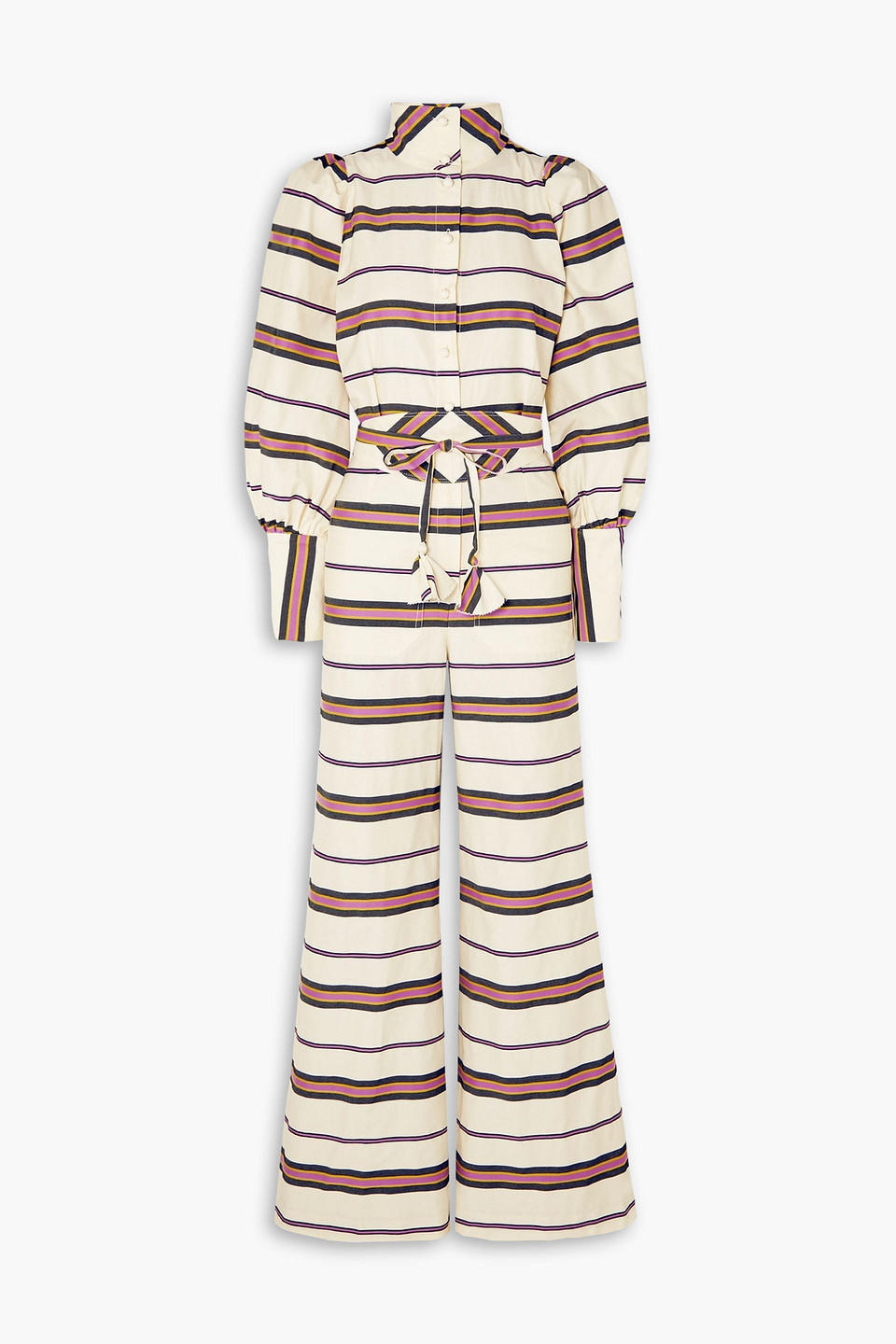 Anna Mason Jane Striped Cotton-blend Twill Jumpsuit In Ivory