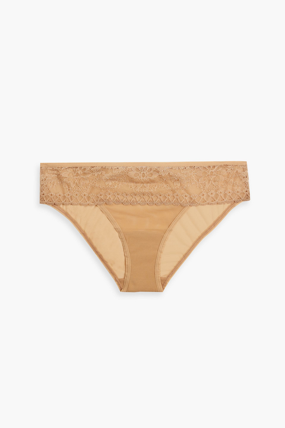 Lace-trimmed stretch-tulle low-rise briefs