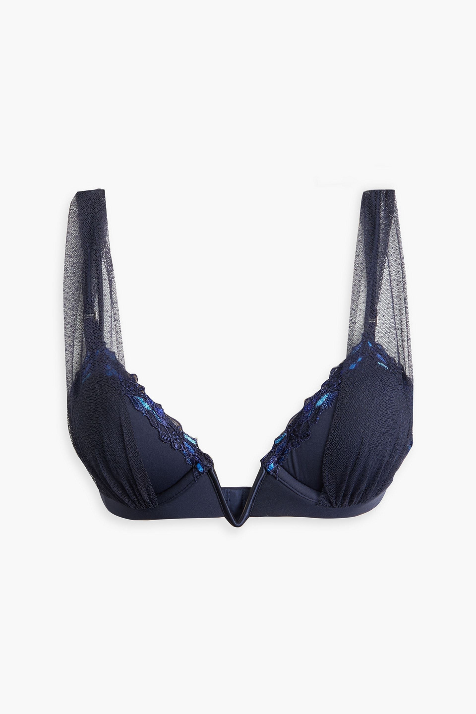 Lace-trimmed stretch-jersey and point d'esprit underwired bra