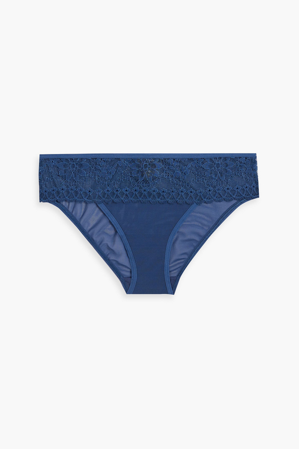 Lace-trimmed stretch-tulle low-rise briefs