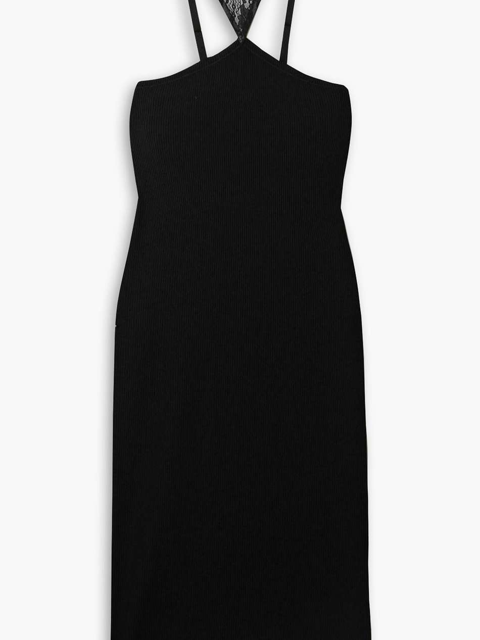 lace-paneled ribbed jersey midi dress