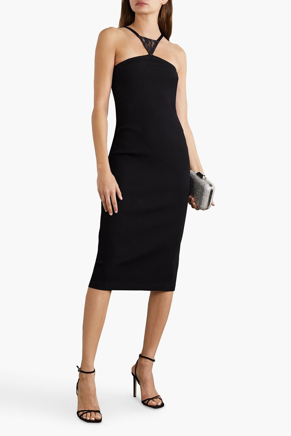 Shop Christopher Kane Lace-paneled Ribbed Jersey Midi Dress In Black