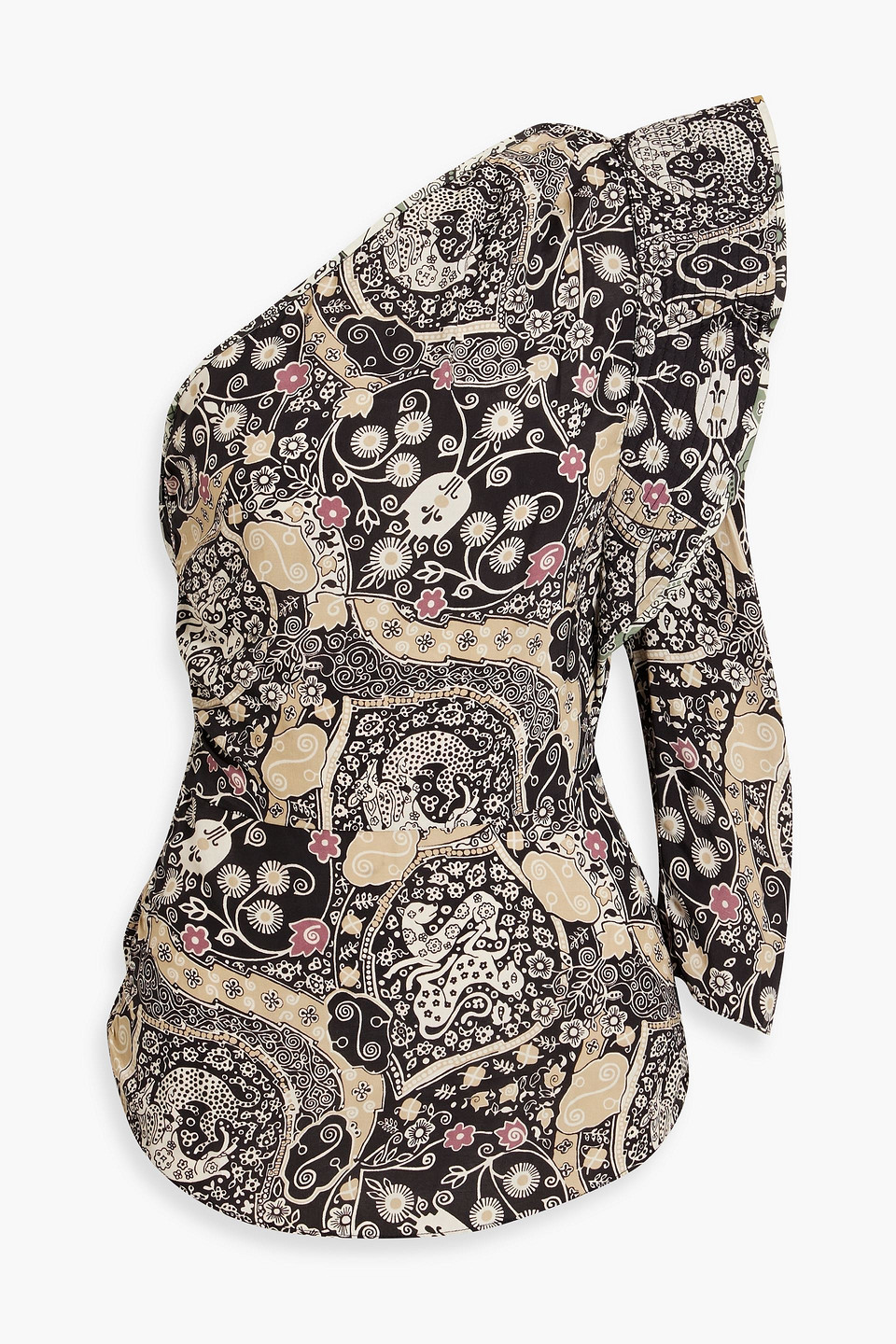 Isabel Marant Étoile Carina One-shoulder Printed Voile Top In Black