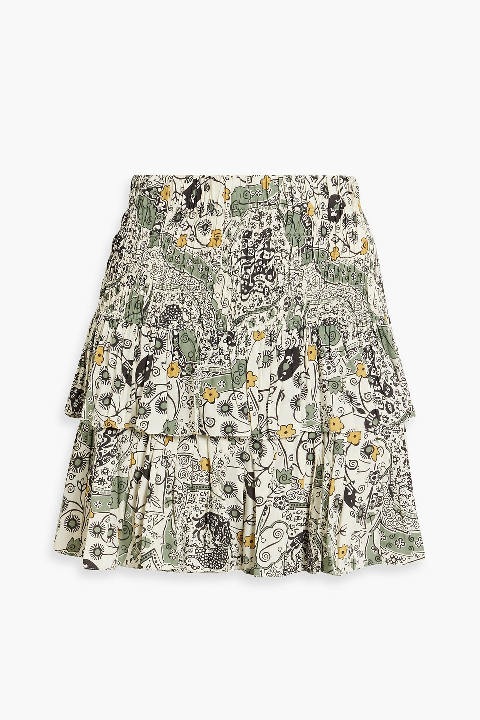 Isabel Marant Étoile Cordelia Tiered Printed Voile Mini Skirt In Sage Green