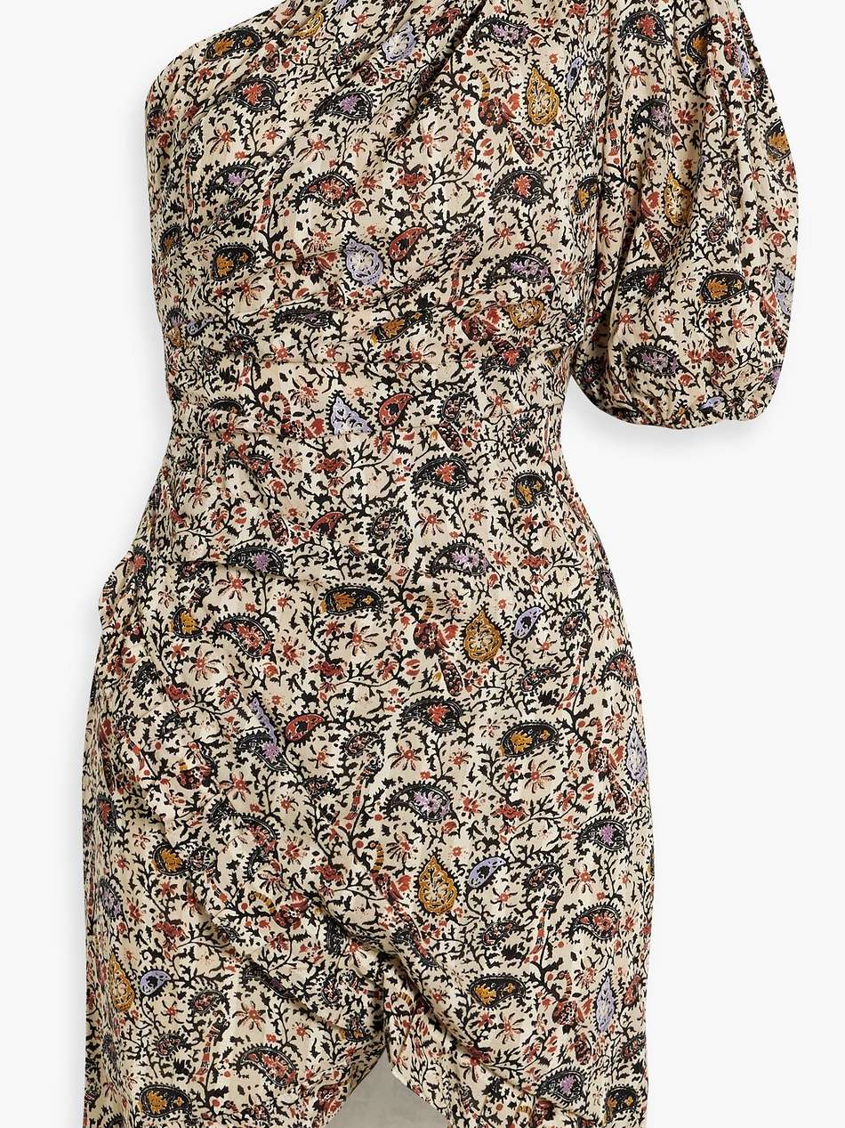 esther one-sleeve gathered printed cotton mini dress