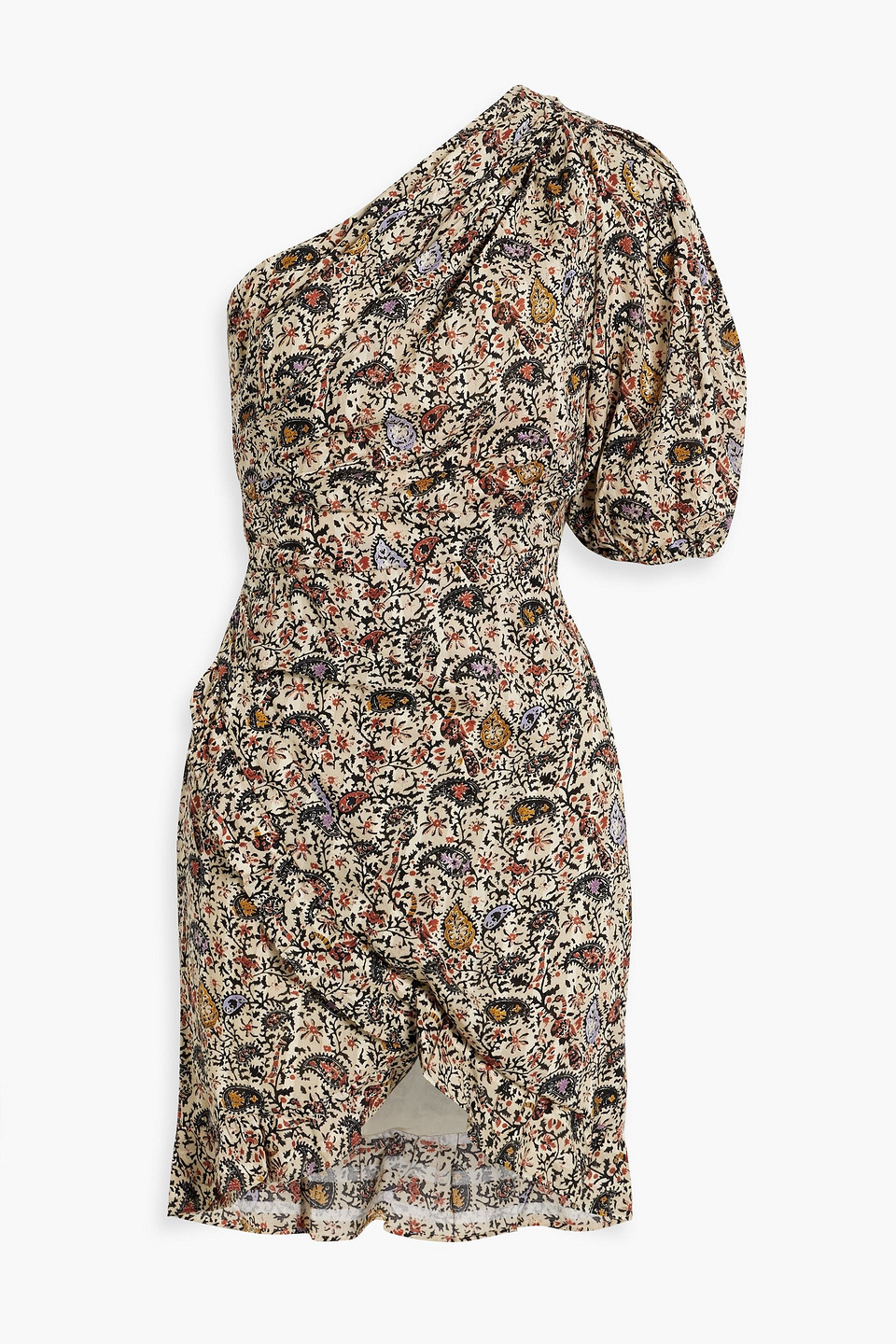 Isabel Marant Étoile Esther One-sleeve Gathered Printed Cotton Mini Dress In Ecru