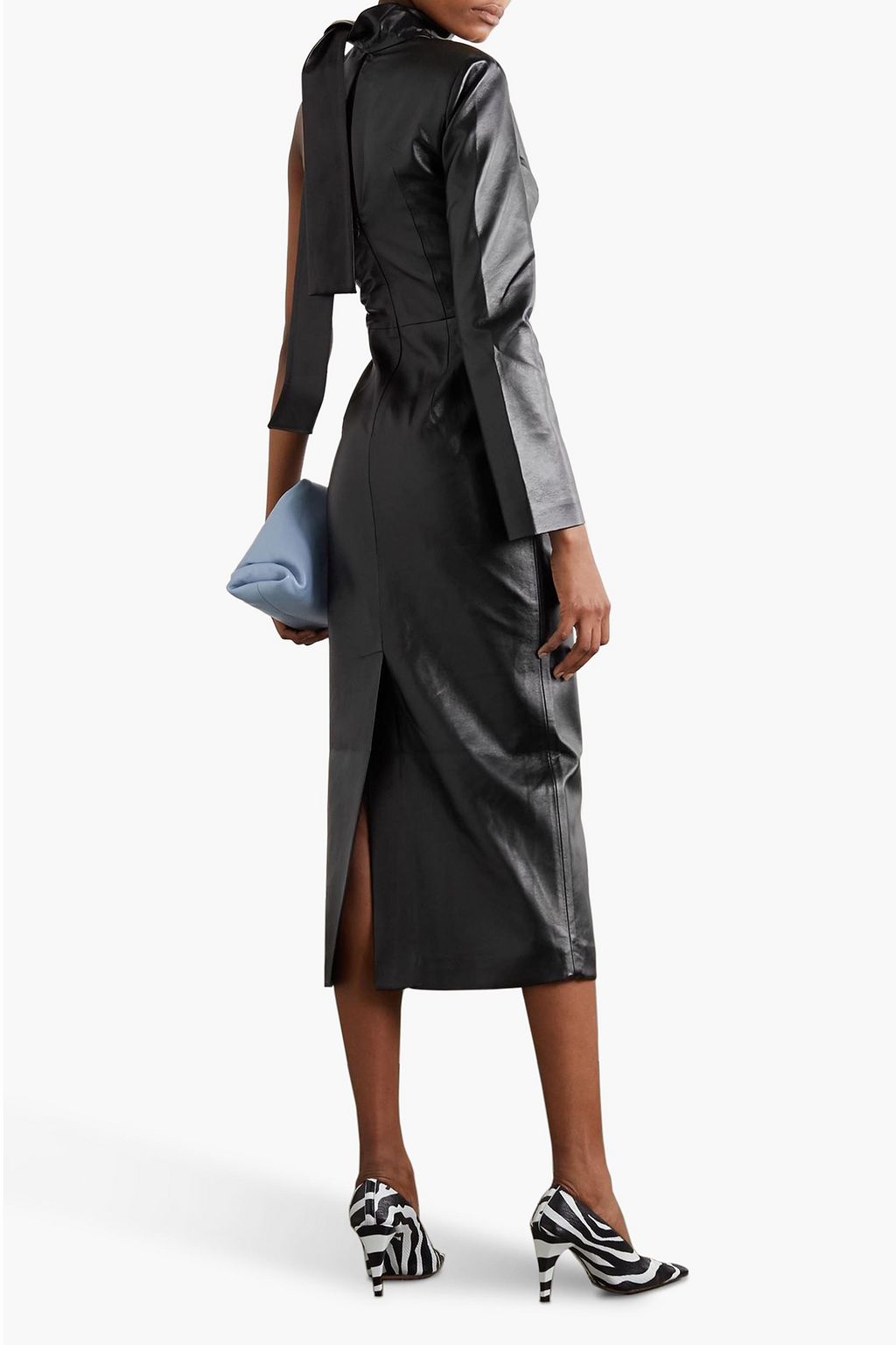 MATÉRIEL One-shoulder scarf-detail faux leather midi dress