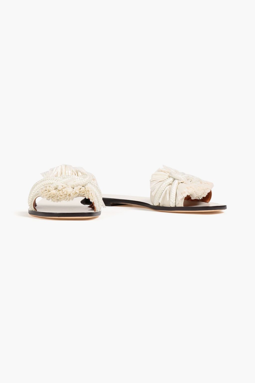 TORY BURCH 프린지 장식 가죽 & 코드 슬라이드 샌들