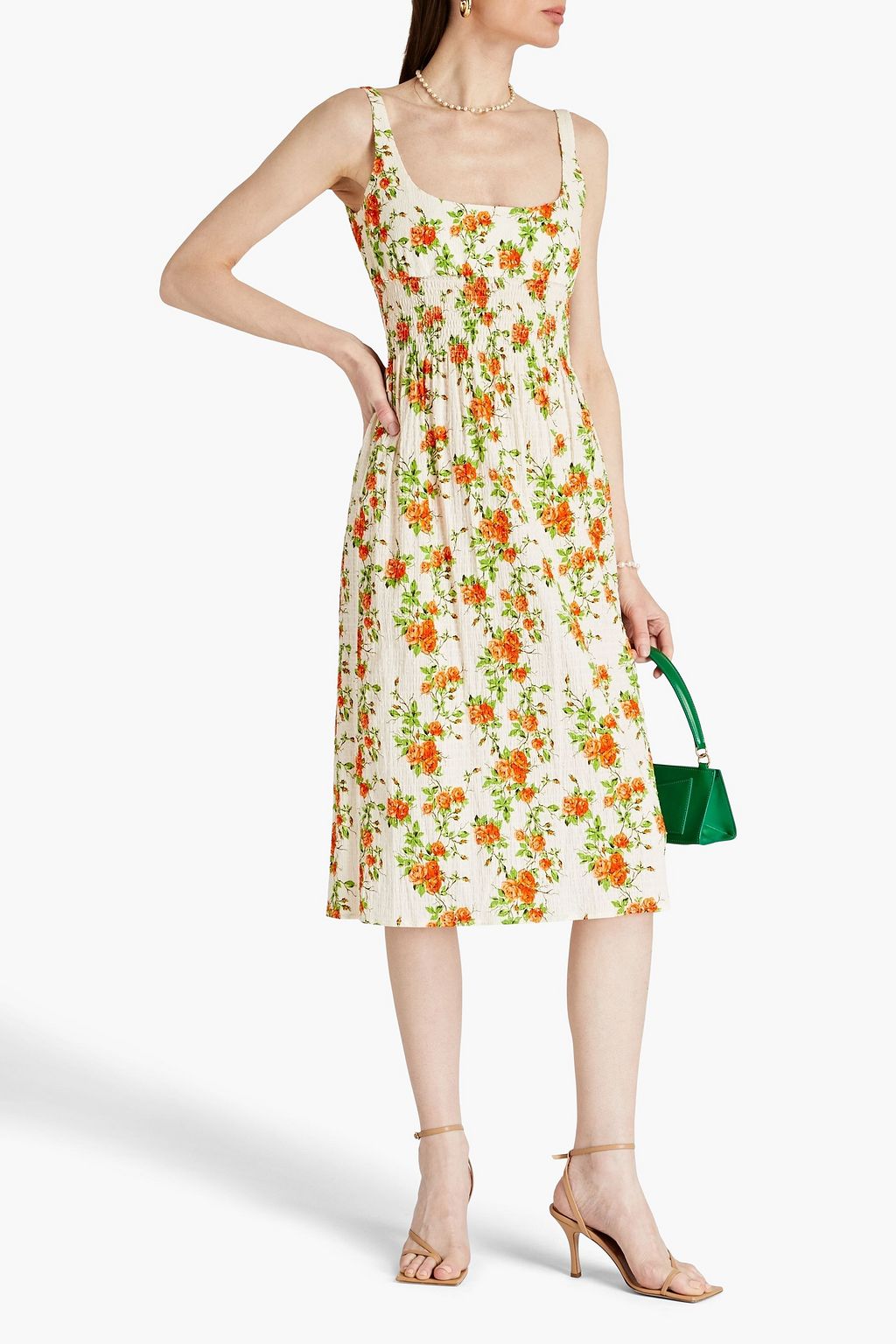 EMILIA WICKSTEAD Shirred floralprint cottonblend seersucker midi