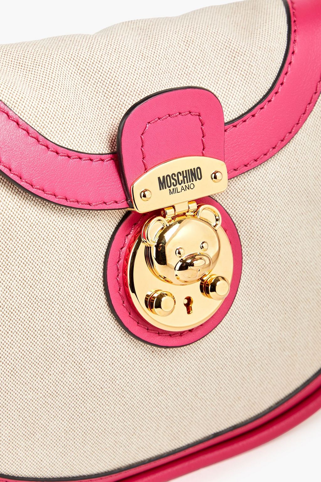 MOSCHINO Two-tone leather-trimmed canvas shoulder bag