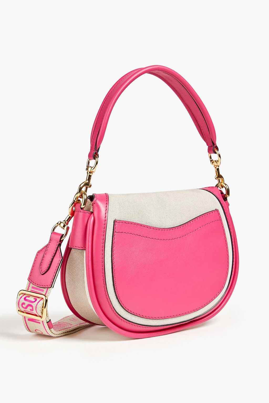 MOSCHINO Two-tone leather-trimmed canvas shoulder bag