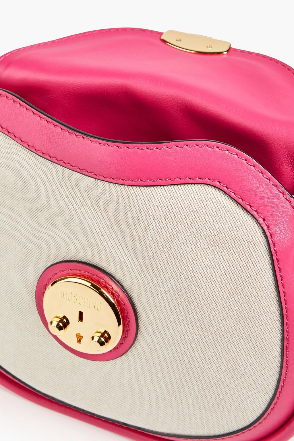 MOSCHINO Two-tone leather-trimmed canvas shoulder bag