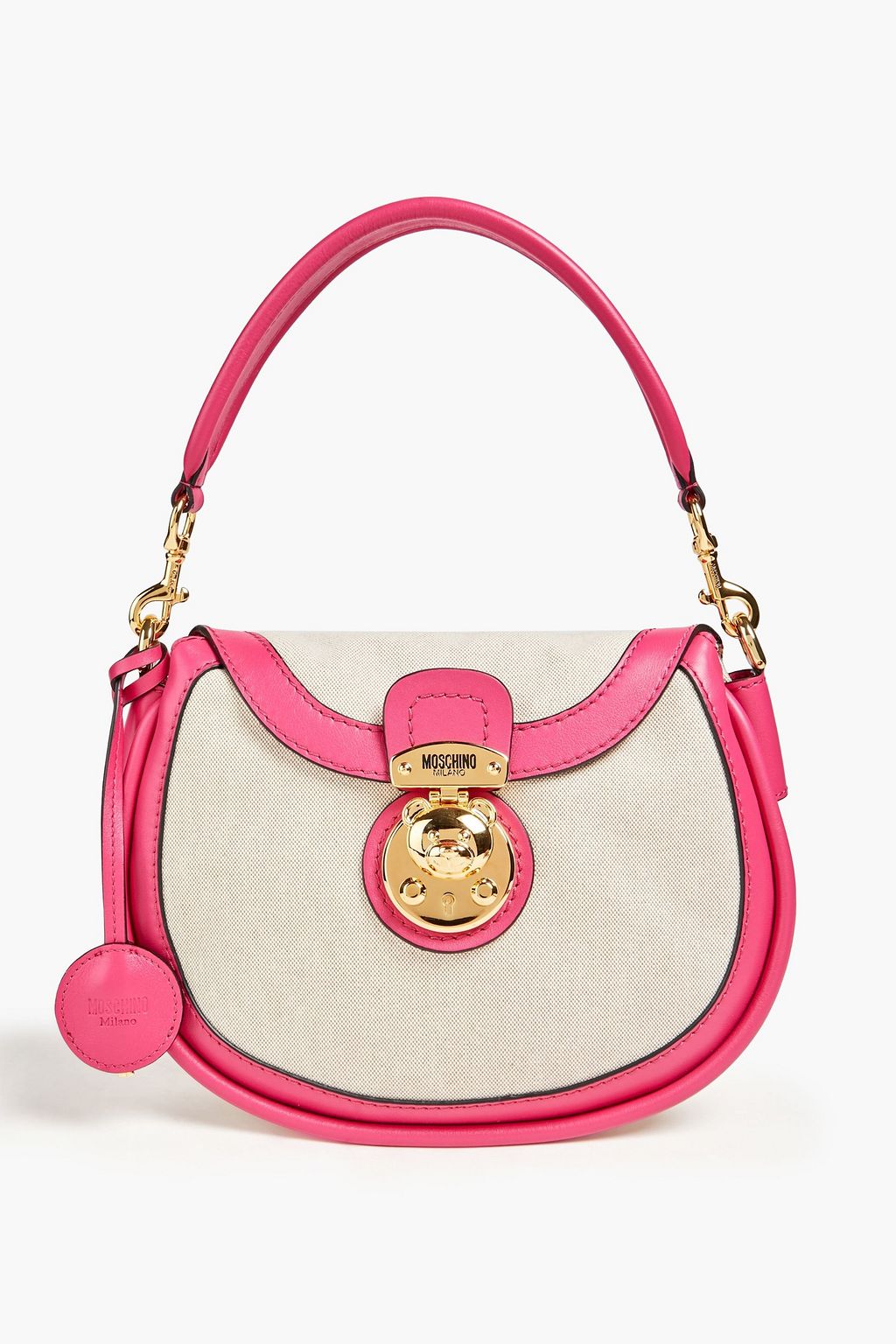 MOSCHINO Two-tone leather-trimmed canvas shoulder bag