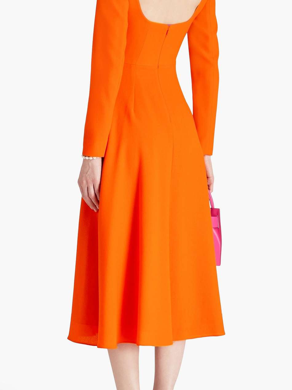 cutout ruched wool-crepe midi dress