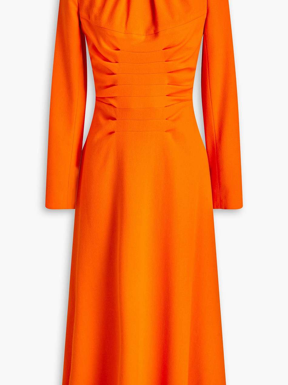 cutout ruched wool-crepe midi dress