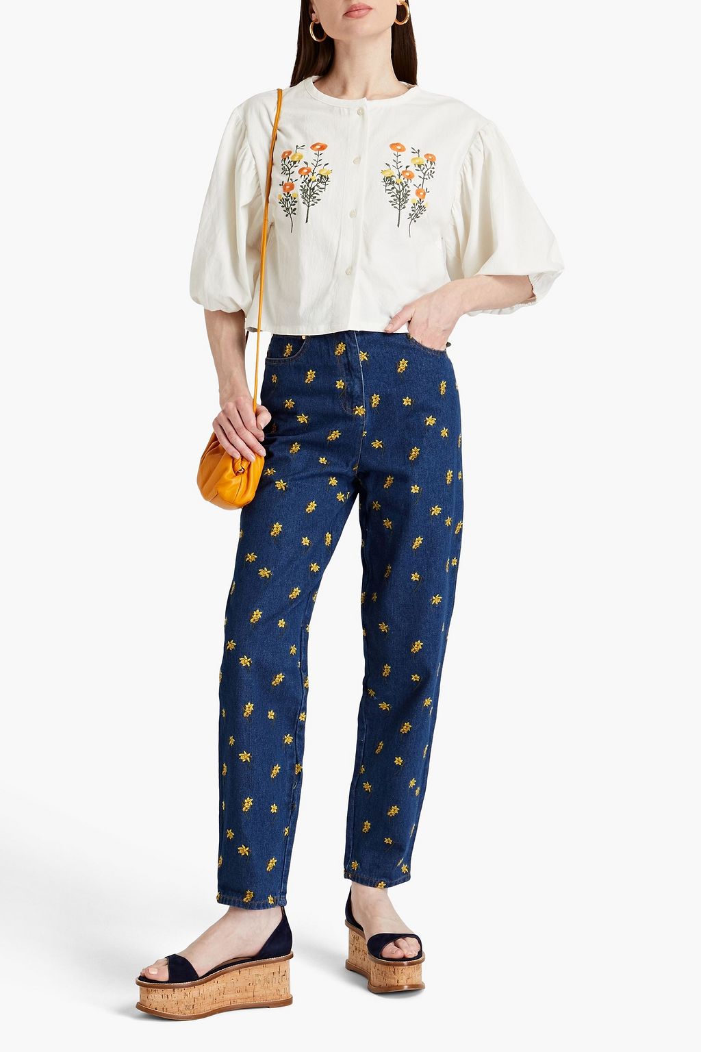 MEADOWS Embroidered highrise tapered jeans THE