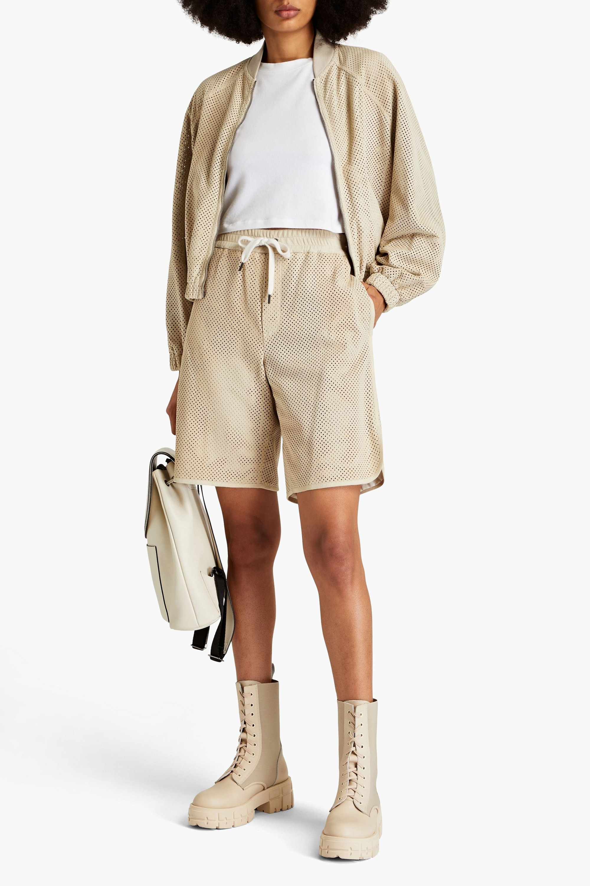 Brunello Cucinelli Perforated suede shorts