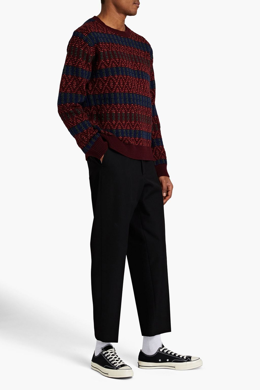 MAISON KITSUNÉ Striped cable-knit wool-blend sweater