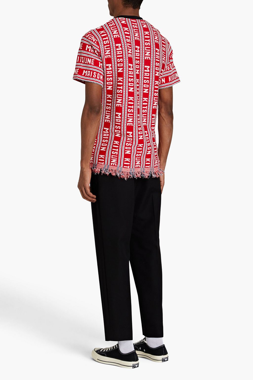 MAISON KITSUNÉ T-Shirt aus Jacquard-Strick aus einer Baumwollmischung mit Fransen