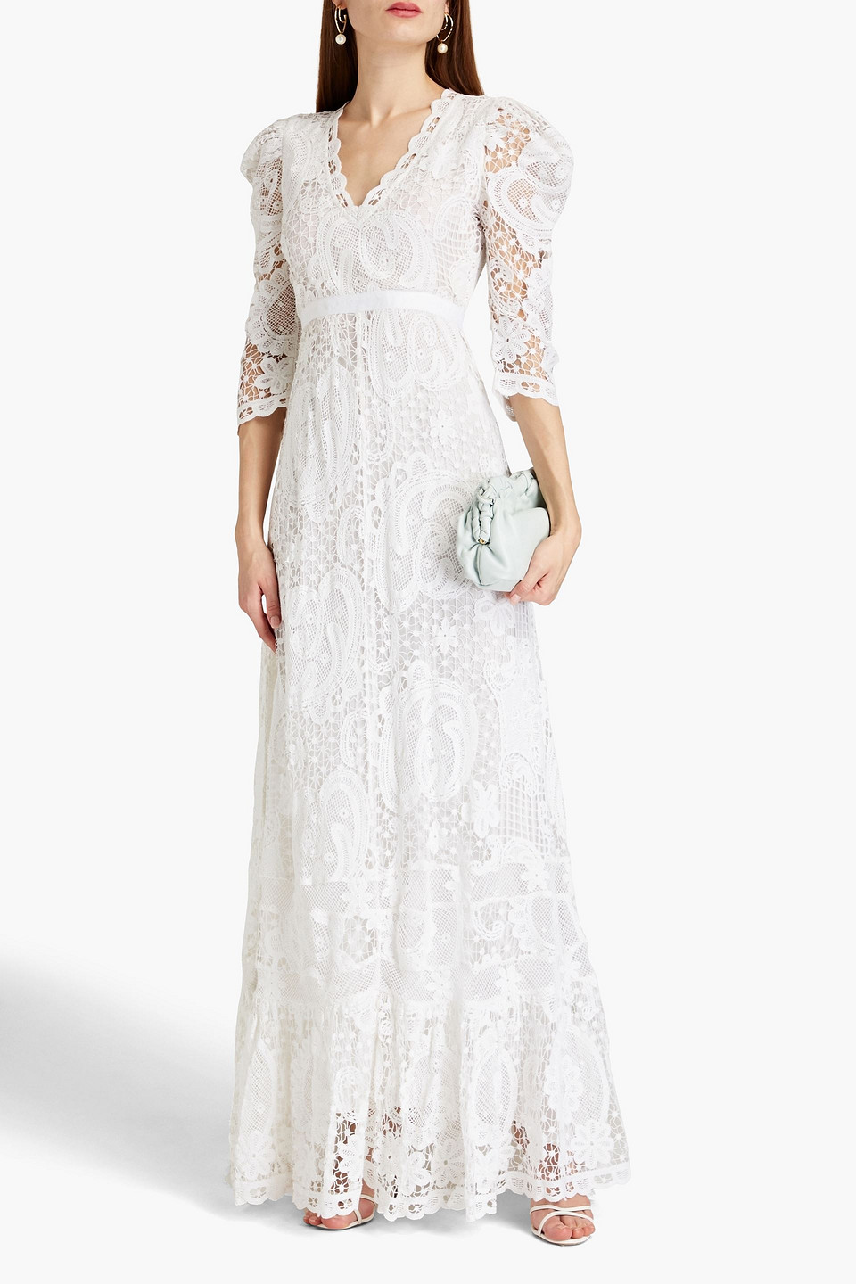 Shop Loveshackfancy Cloud Cutout Cotton Crocheted Lace Maxi Dress In Off-white