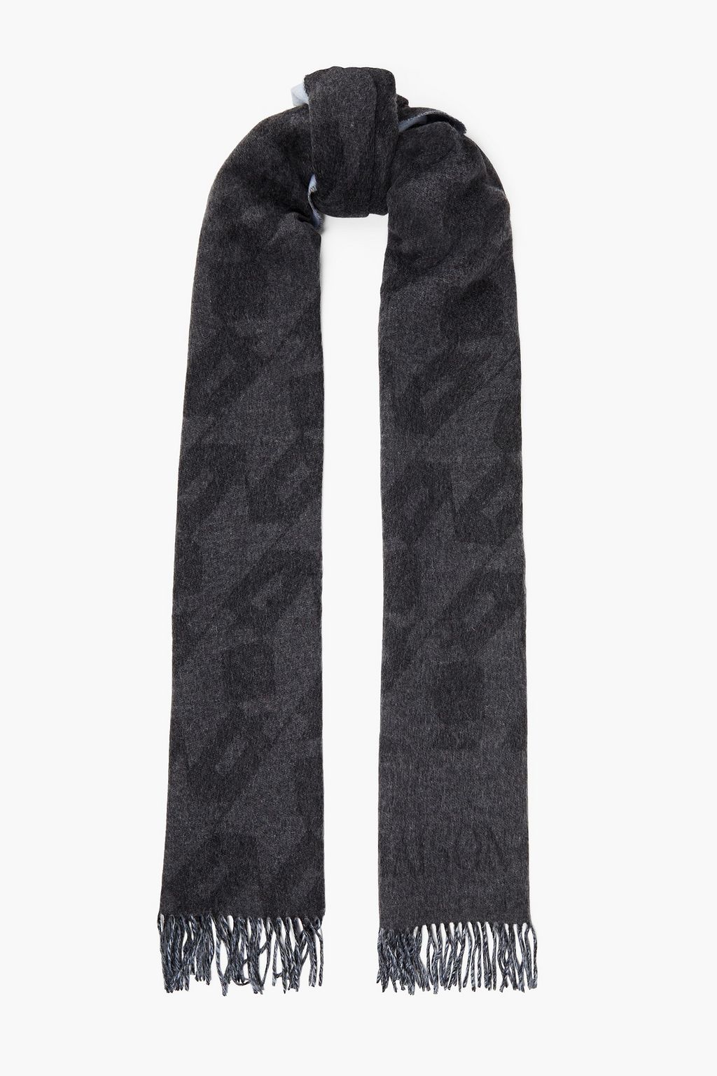 Fringed metallic jacquard-knit wool-blend scarf