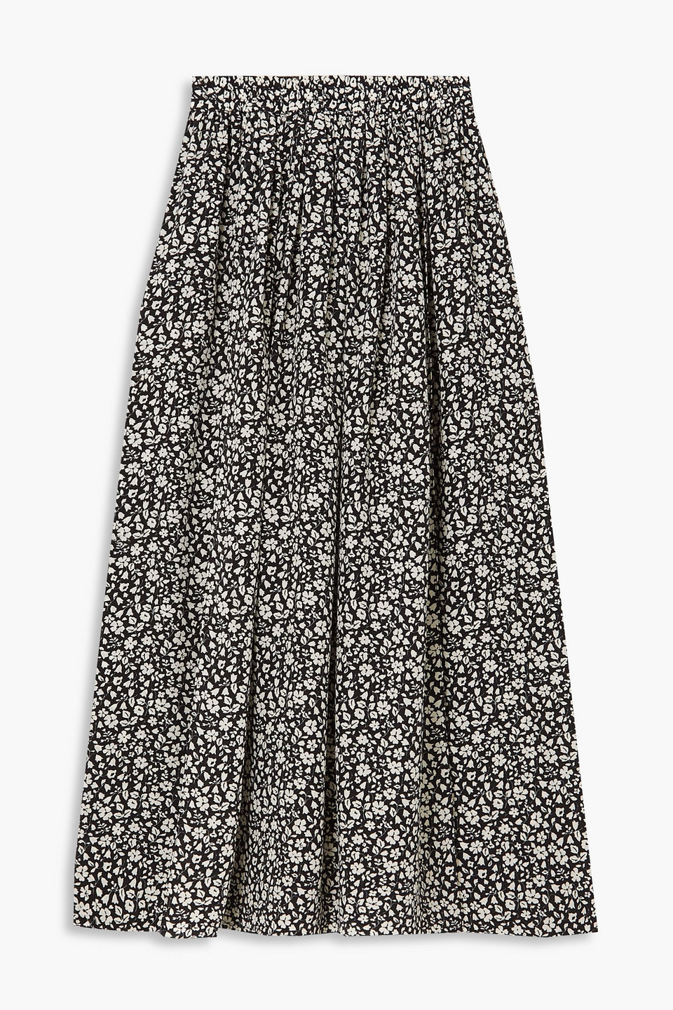 Michael Kors Floral-print Silk Crepe De Chine Midi Skirt In Black